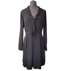 US10 Modcloth Retro Black Long Sleeve Dress with Tie